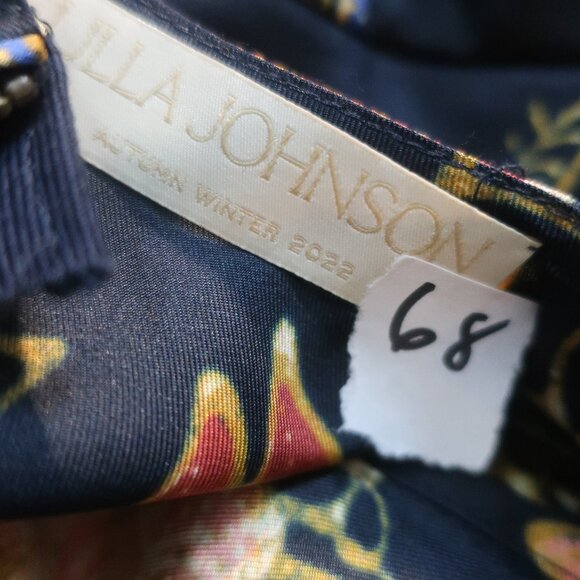 Womens Ulla Johnson 100% Silk Black, Multi Design Shirred Short Sleeve Top XS - Picture 9 of 10